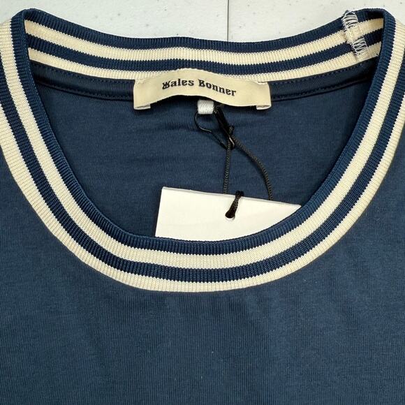 NWT Wales Bonner Men's Organic Jersey Original Tee Crew Neck Navy Blue, Medium - Picture 5 of 15